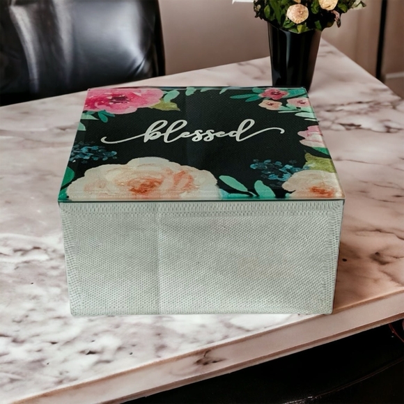 WOW Other - Blessed Floral Mirrored Jewelry Box 4.75" Square Keepsake Trinket Storage VG
